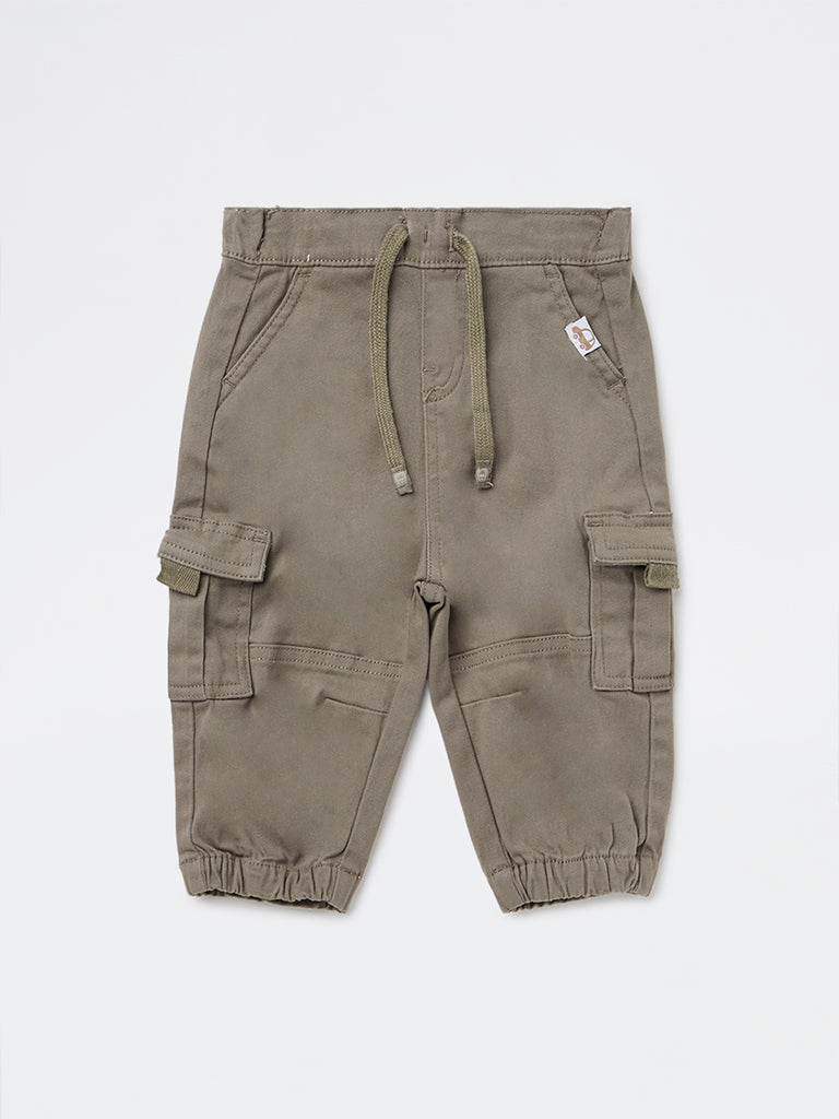 HOP Baby Boys Olive Mid-Rise Cotton-Blend Joggers