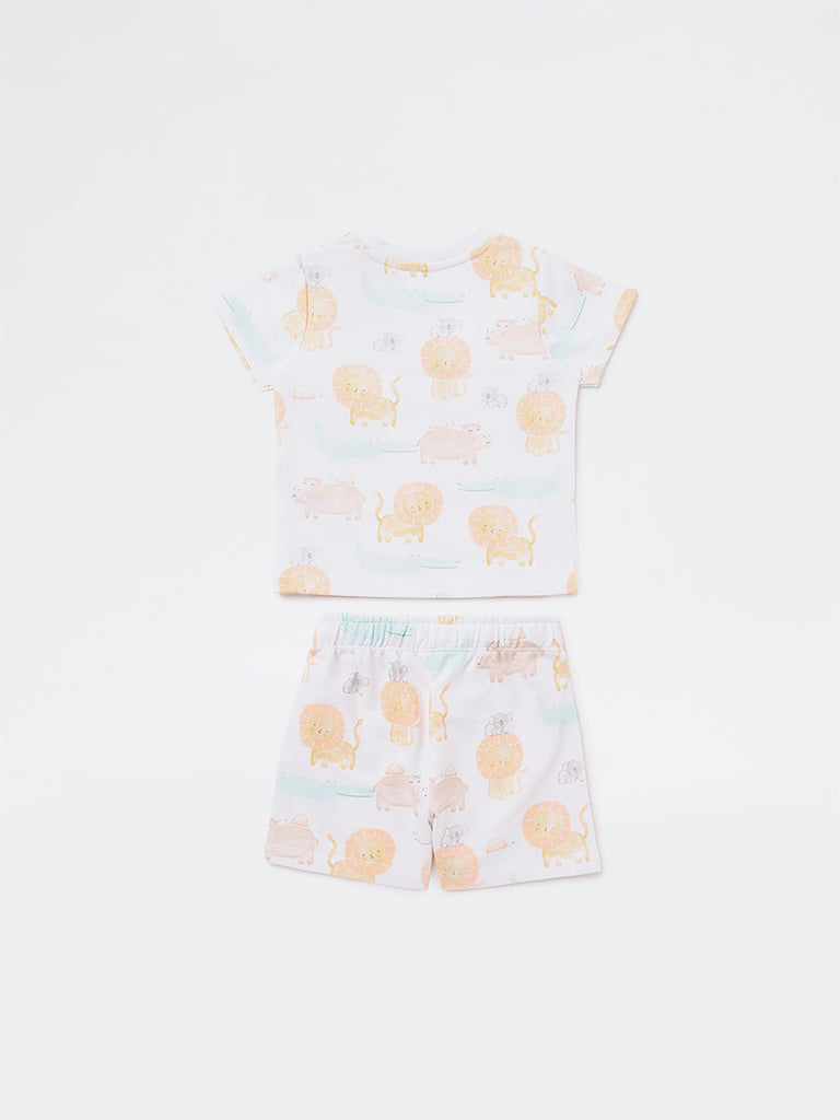 HOP Baby Boys Multicolour Animal Printed Cotton T-Shirt and Shorts Set