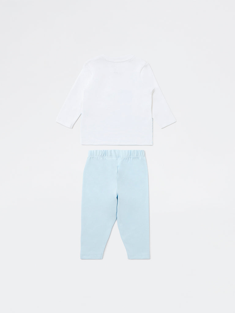 HOP Baby Boys Blue Shark Printed Cotton T-Shirt and Pants Set