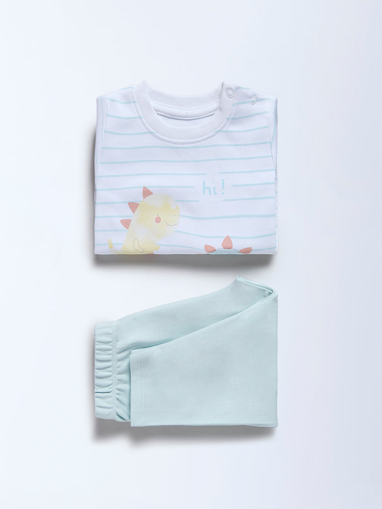 HOP Baby Boys Multicolour Dinosaur Printed Cotton T-Shirt and Pants Set - Exclusive