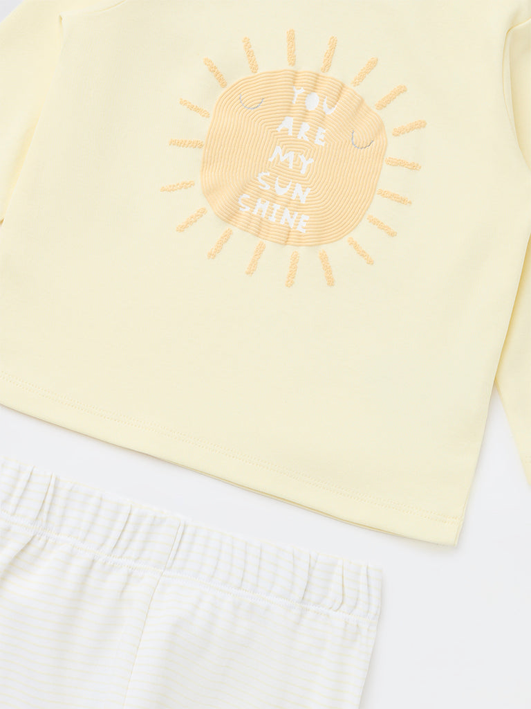 HOP Baby Boys Yellow Sun Printed Cotton T-Shirt and Pants Set