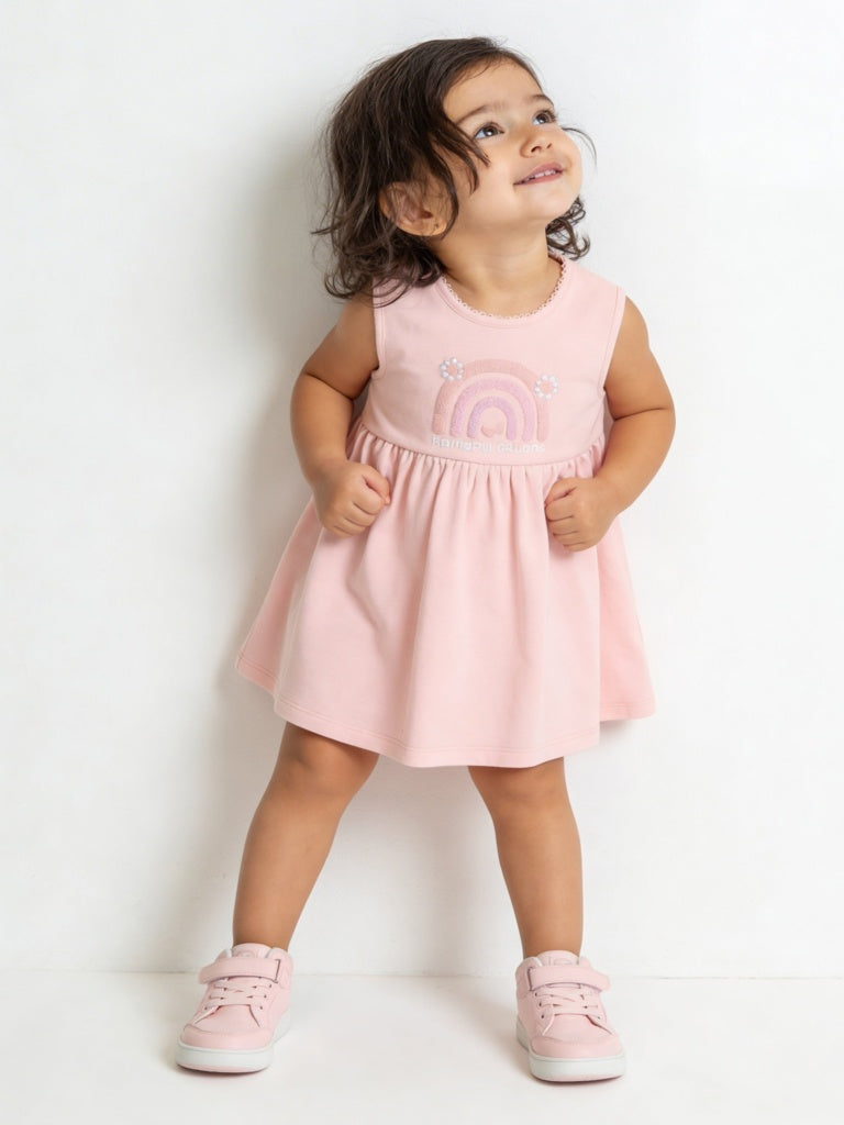 HOP Baby Girls Multicolour Rainbow Design A-Line Cotton Dress - Pack of 2
