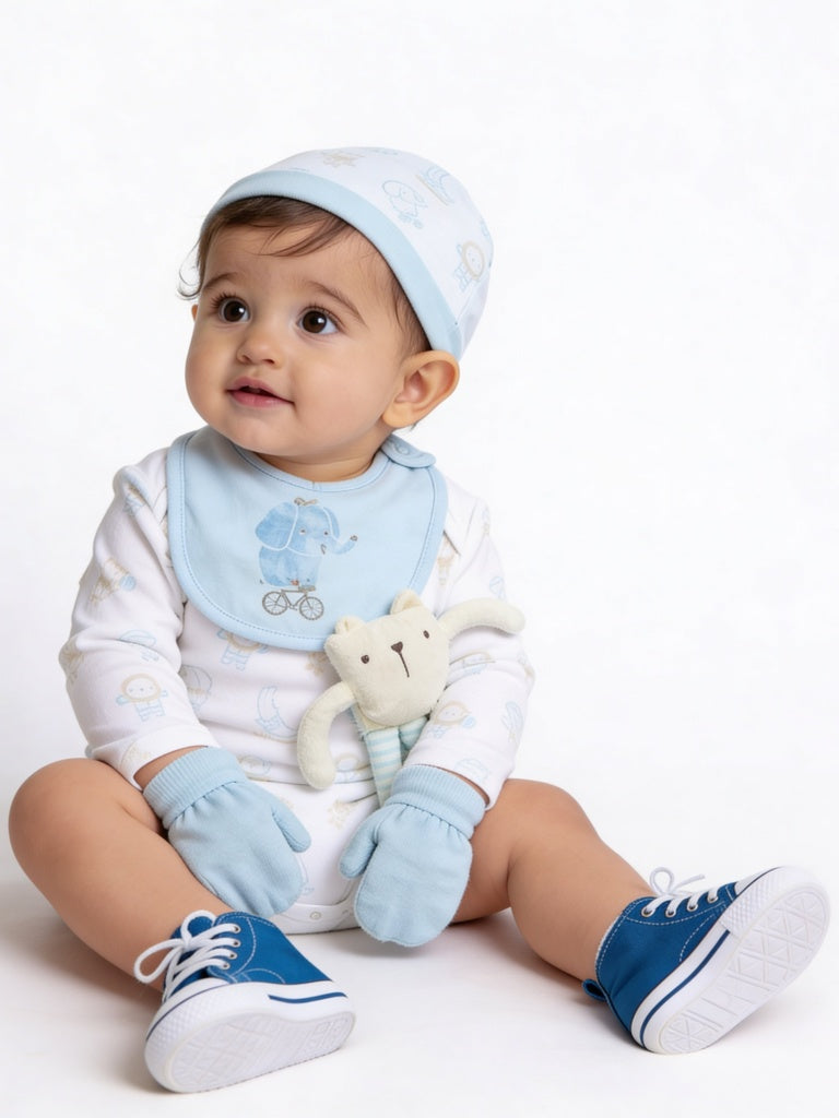 HOP Baby Boys Blue Cotton Gift Set (Pack of 8)