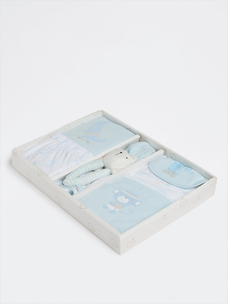 HOP Baby Boys Blue Cotton Gift Set (Pack of 8)