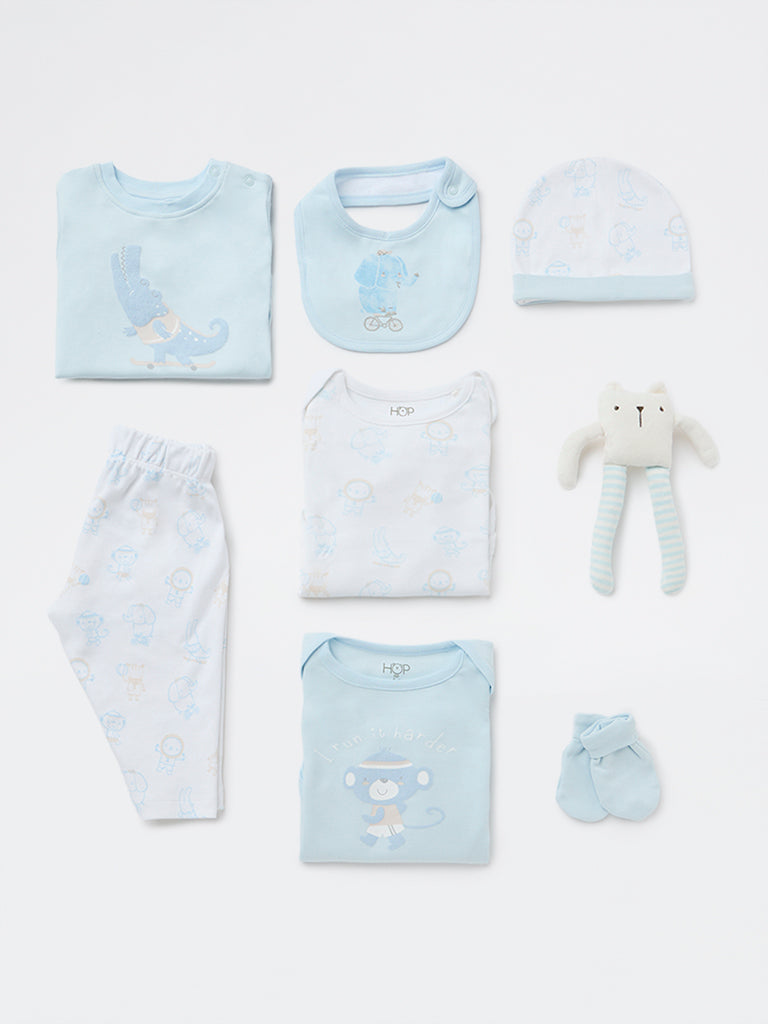 HOP Baby Boys Blue Cotton Gift Set (Pack of 8)