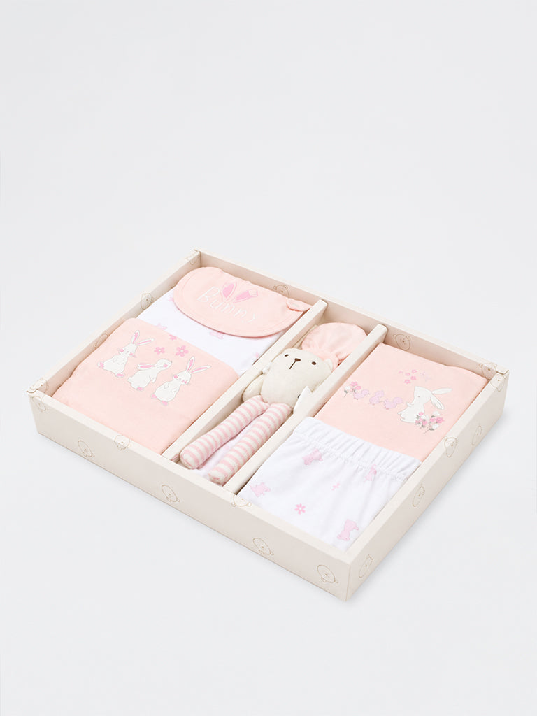 HOP Baby Girls Pink Stripe Printed Cotton Gift Set - Pack of 8