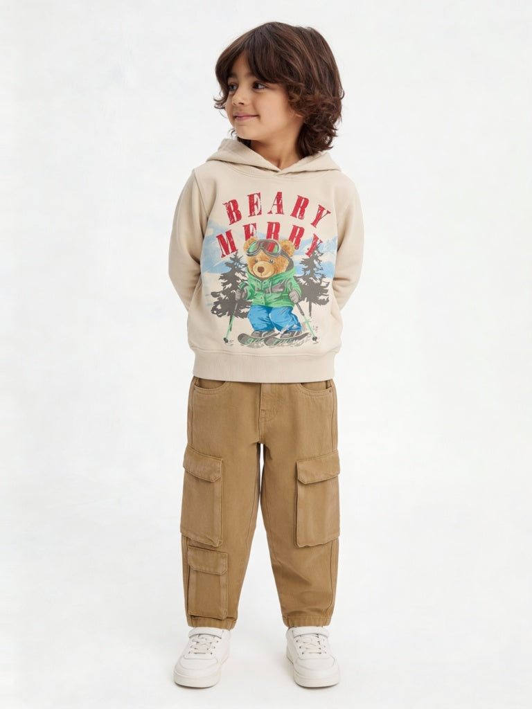 HOP Kids Boys Brown Cargo-Style Mid-Rise Jeans