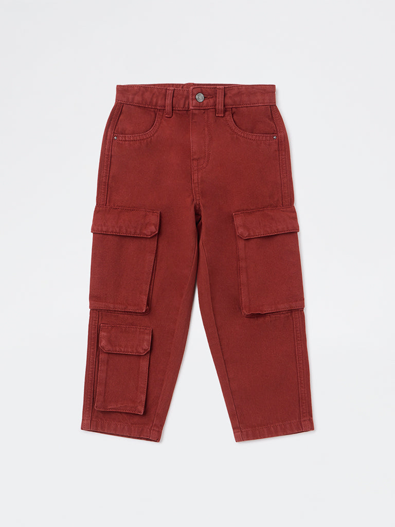HOP Kids Boys Rust Cargo-Style Mid-Rise Jeans