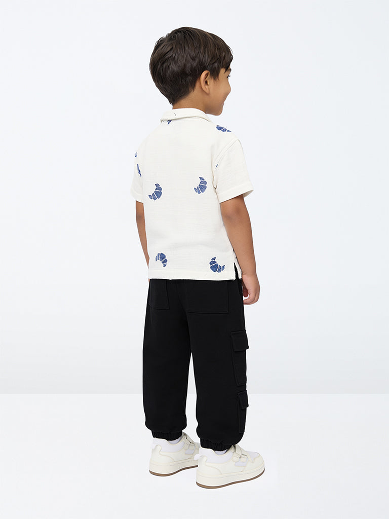 HOP Kids Boys Black Cargo-Style Mid-Rise Cotton-Blend Joggers