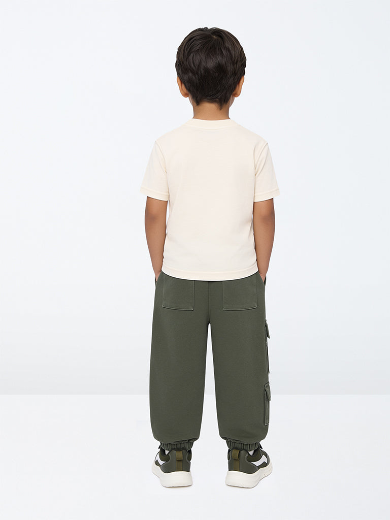 HOP Kids Boys Olive Cargo-Style Mid-Rise Cotton-Blend Joggers