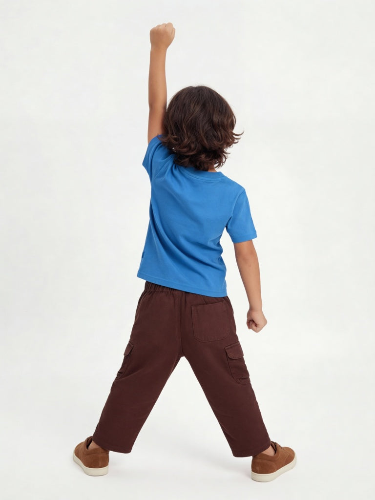 HOP Kids Boys Dark Brown Textured Mid-Rise Cotton-Blend Pants