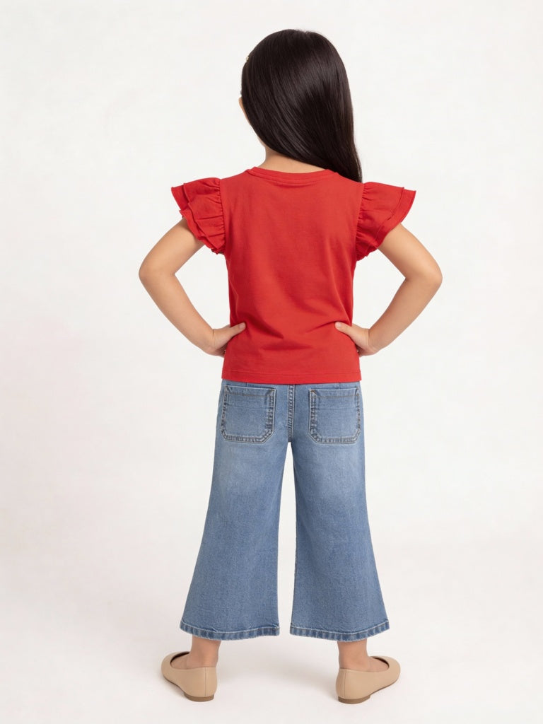 HOP Kids Girls Red Embroidered Cotton Top