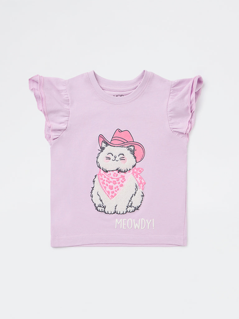 HOP Kids Girls Lilac Animal Embroidered Cotton Top