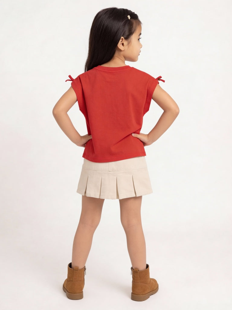 HOP Kids Girls Beige Mid-Rise Denim Skirt