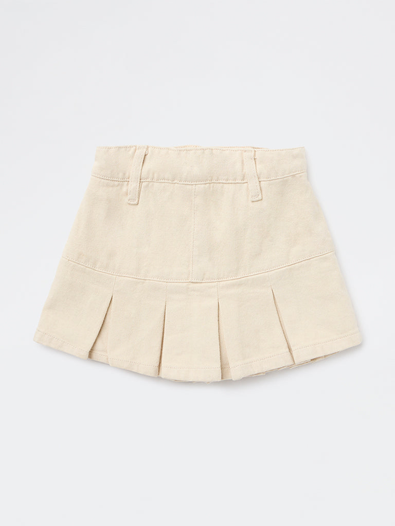 HOP Kids Girls Beige Mid-Rise Denim Skirt
