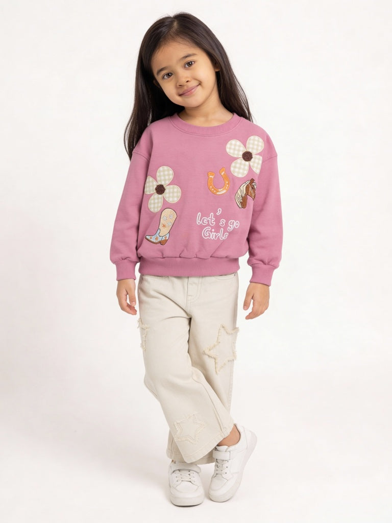 HOP Kids Girls Dusty Rose Embroidered Cotton-Blend Sweatshirt