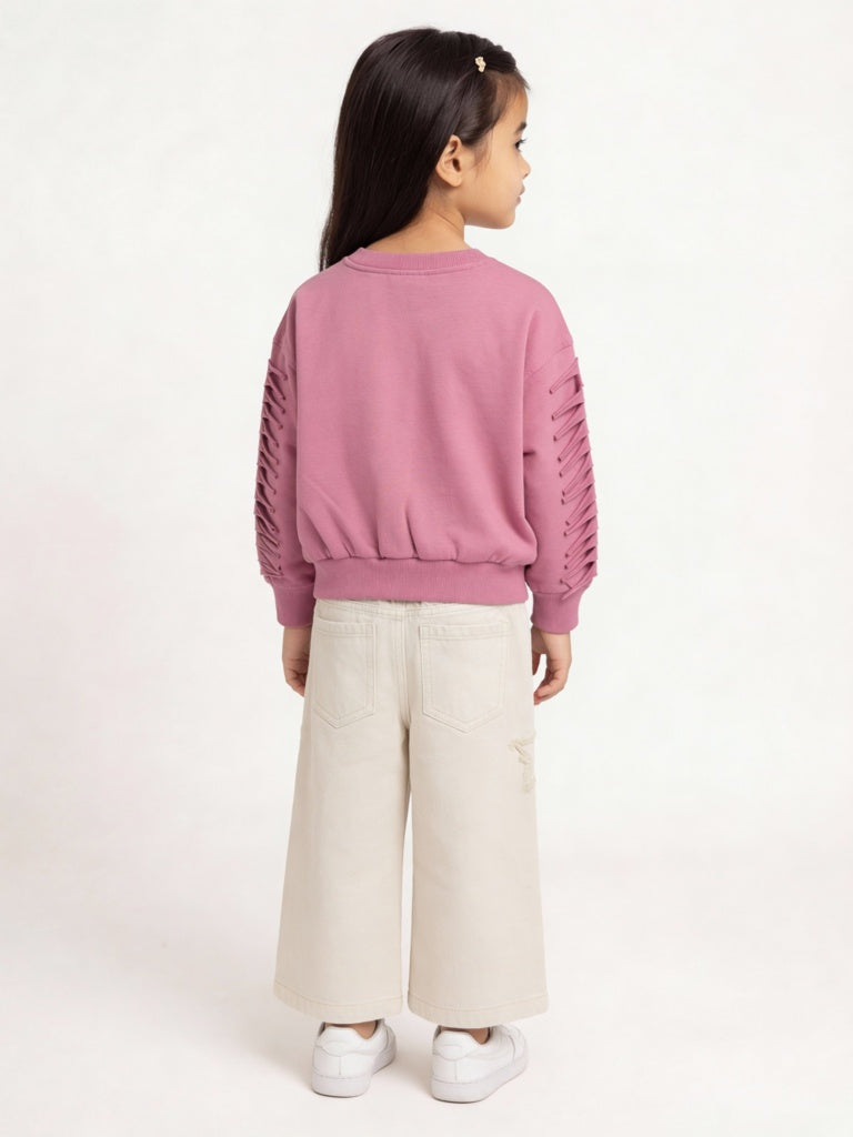 HOP Kids Girls Dusty Rose Embroidered Cotton-Blend Sweatshirt