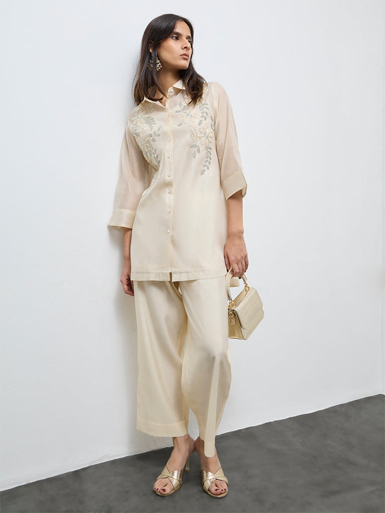 Vark Off-White Embellished Co-ord Set