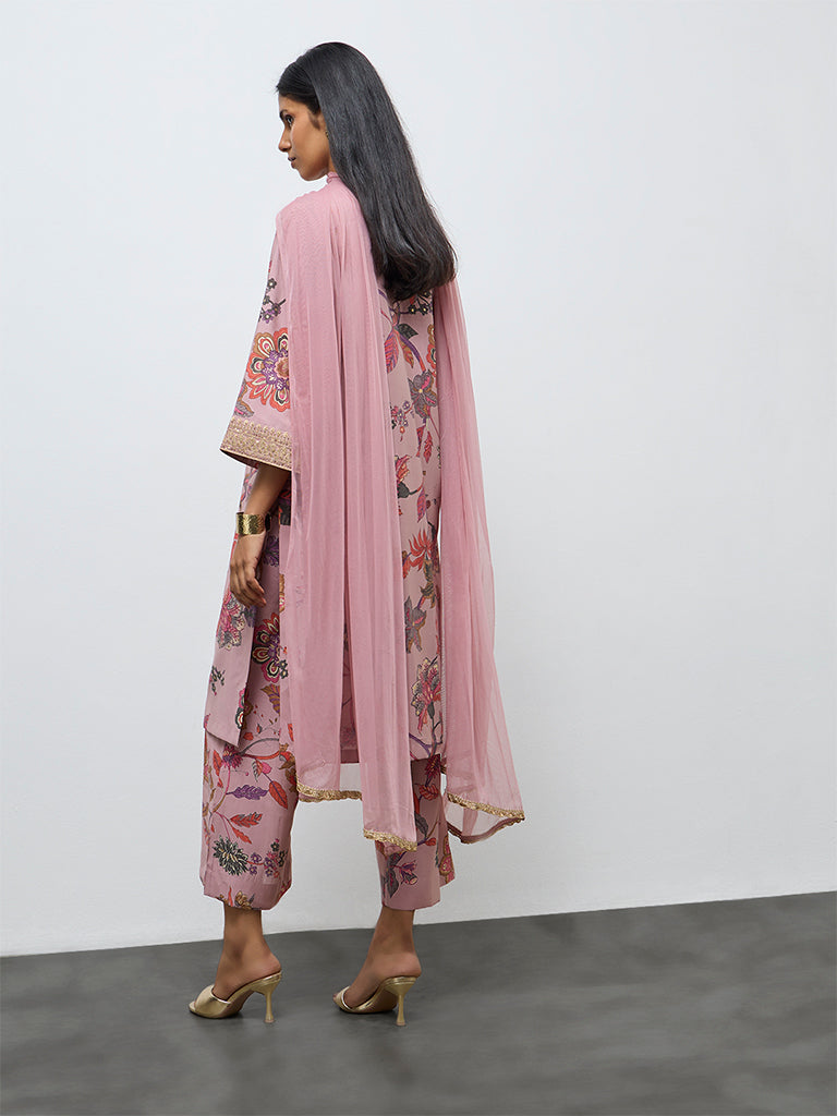 Vark Dusty Pink Floral A-Line Ethnic Set