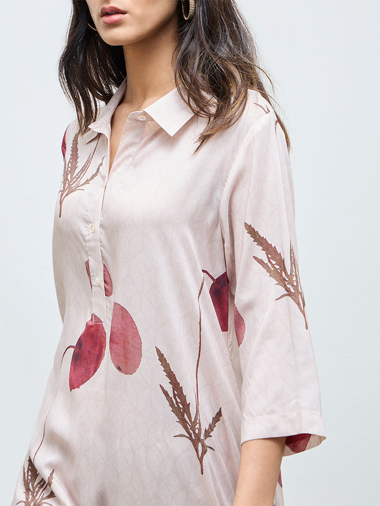 Zuba Cream Botanical Printed A-Line Kurta