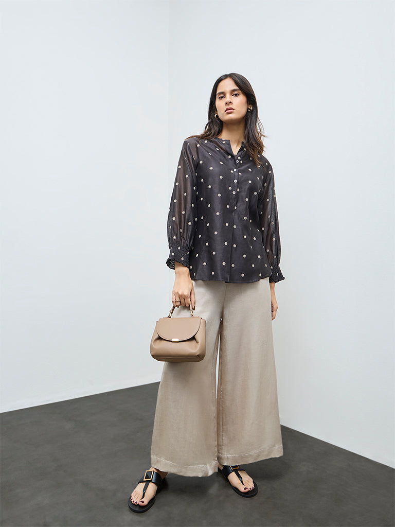 Zuba Charcoal Floral Embroidered Cotton-Blend Tunic with Inner