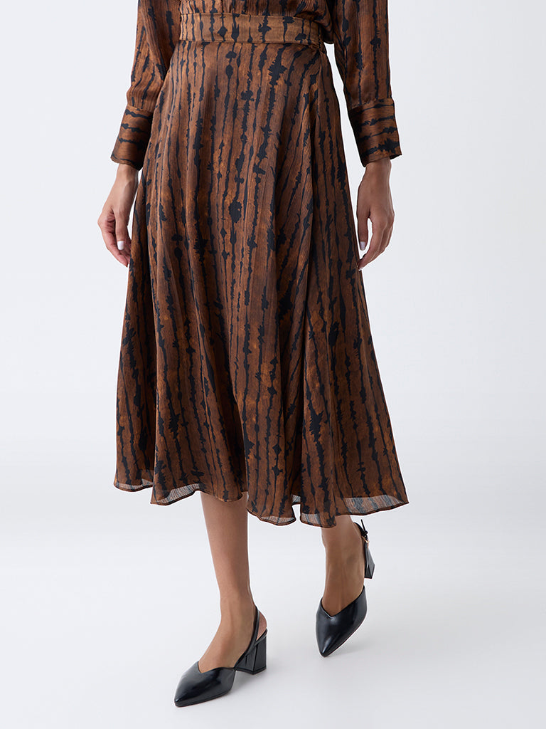 Wardrobe Brown Abstract Pattern High-Rise Skirt