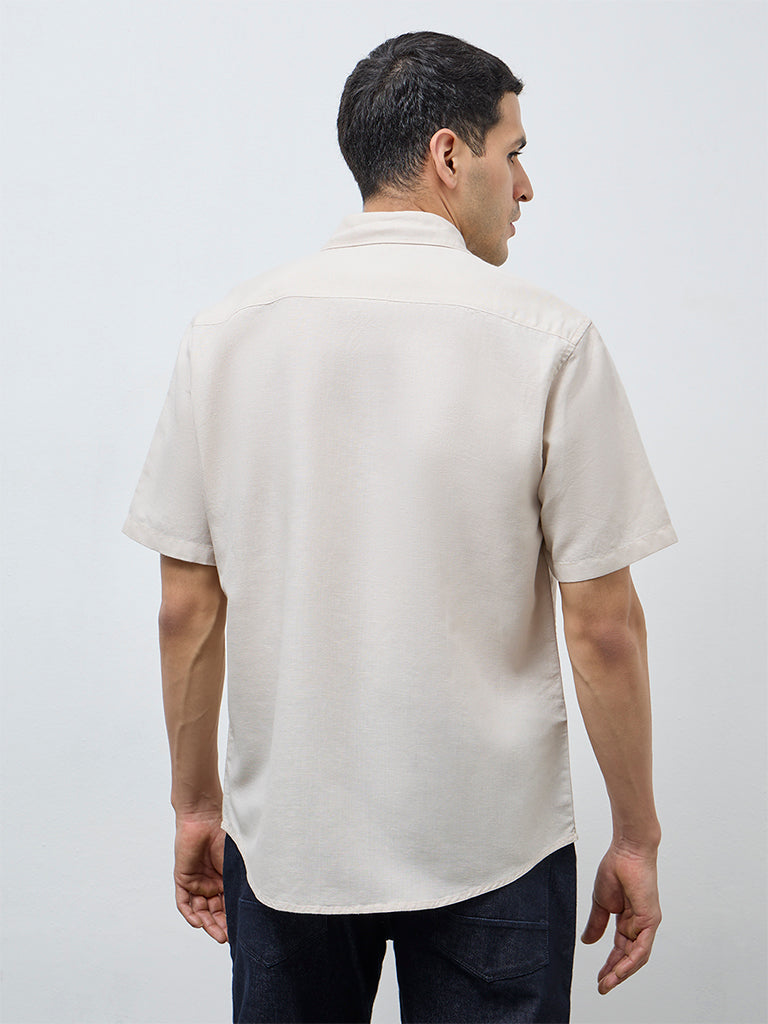 WES Casuals Beige Solid Relaxed-Fit Cotton-Blend Shirt