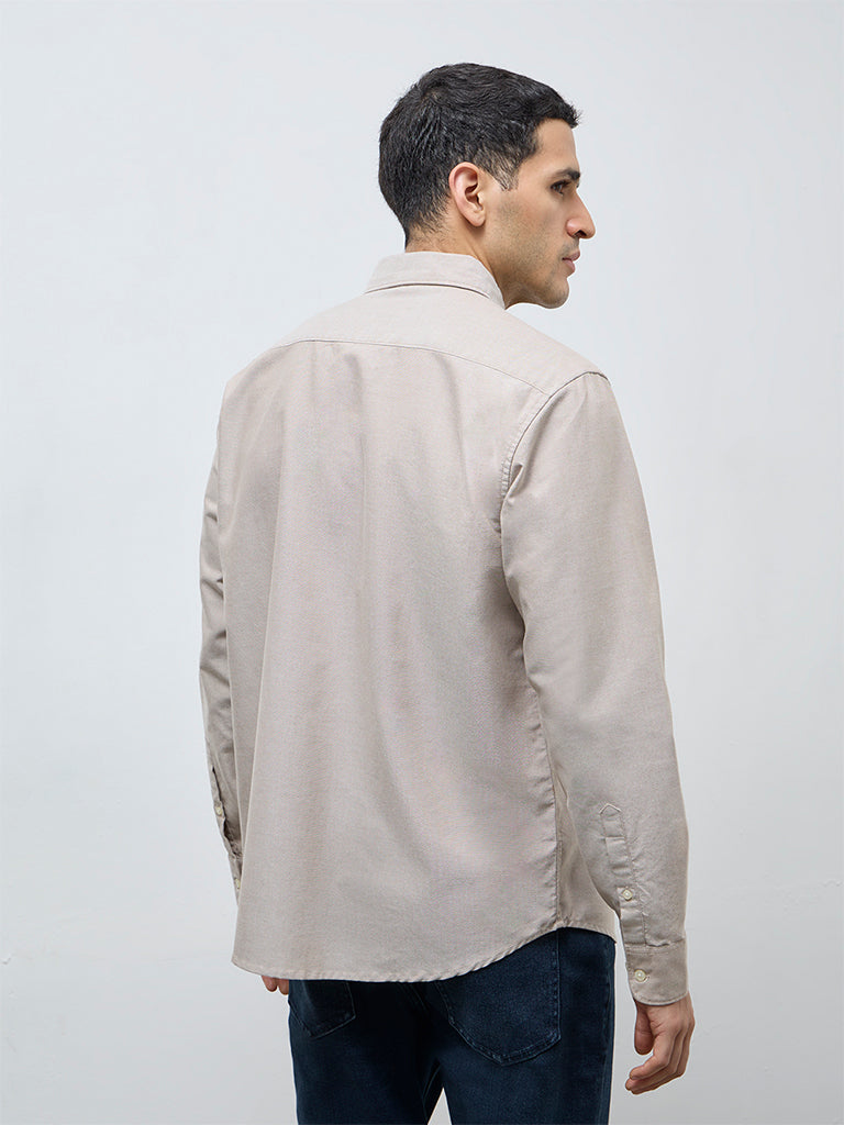 WES Casuals Beige Solid Relaxed-Fit Cotton Shirt