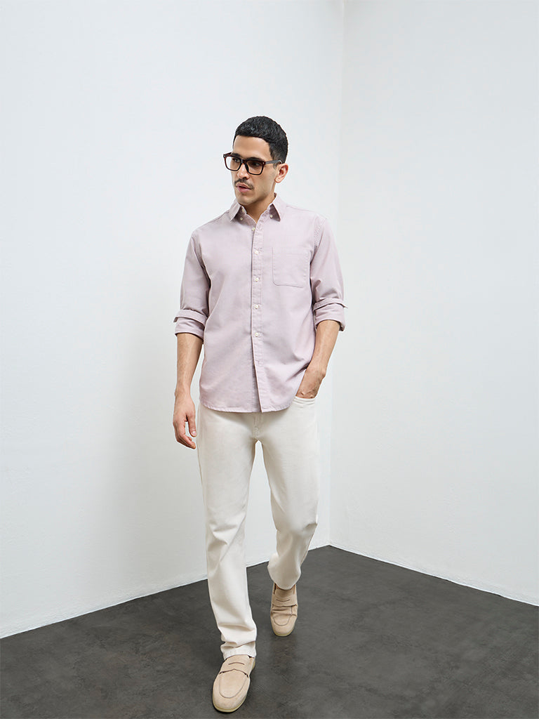 WES Casuals Mauve Solid Relaxed-Fit Cotton Shirt