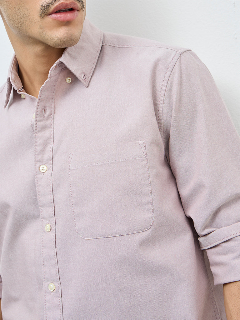 WES Casuals Mauve Solid Relaxed-Fit Cotton Shirt