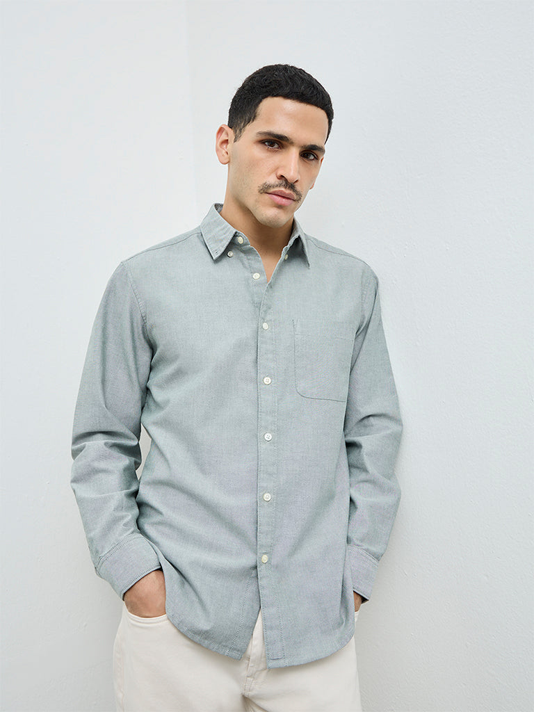 WES Casuals Sage Solid Relaxed-Fit Cotton Shirt