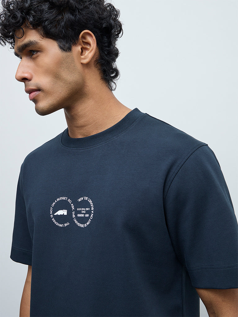 Nuoflexx Teal Typographic Relaxed-Fit Cotton-Blend T-Shirt