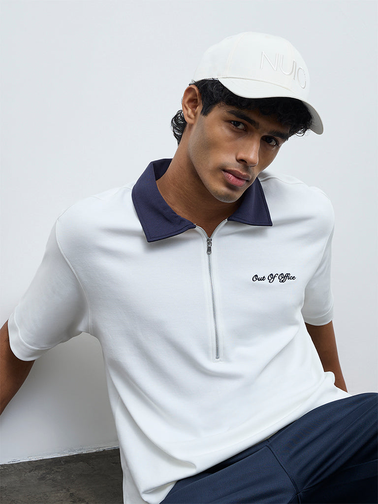 Nuoflexx White Text-Detail Relaxed-Fit Cotton-Blend T-Shirt