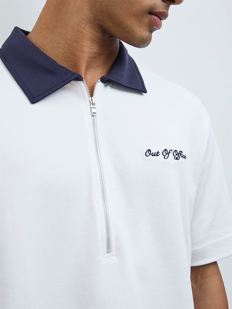 Nuoflexx White Text-Detail Relaxed-Fit Cotton-Blend T-Shirt