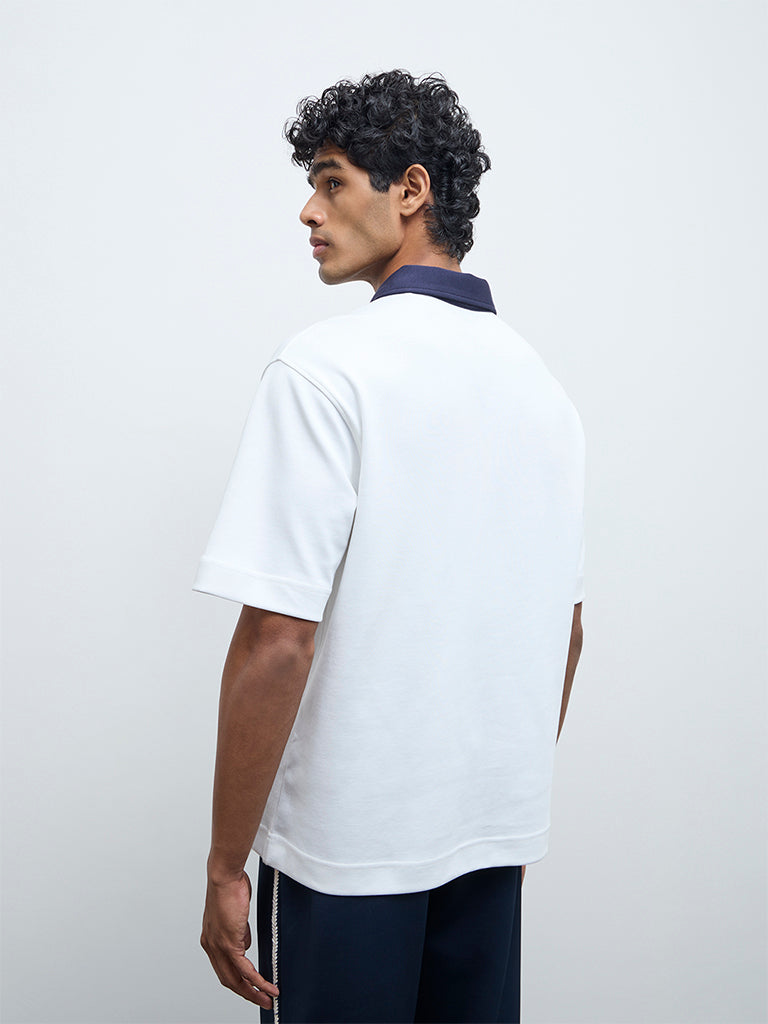 Nuoflexx White Text-Detail Relaxed-Fit Cotton-Blend T-Shirt