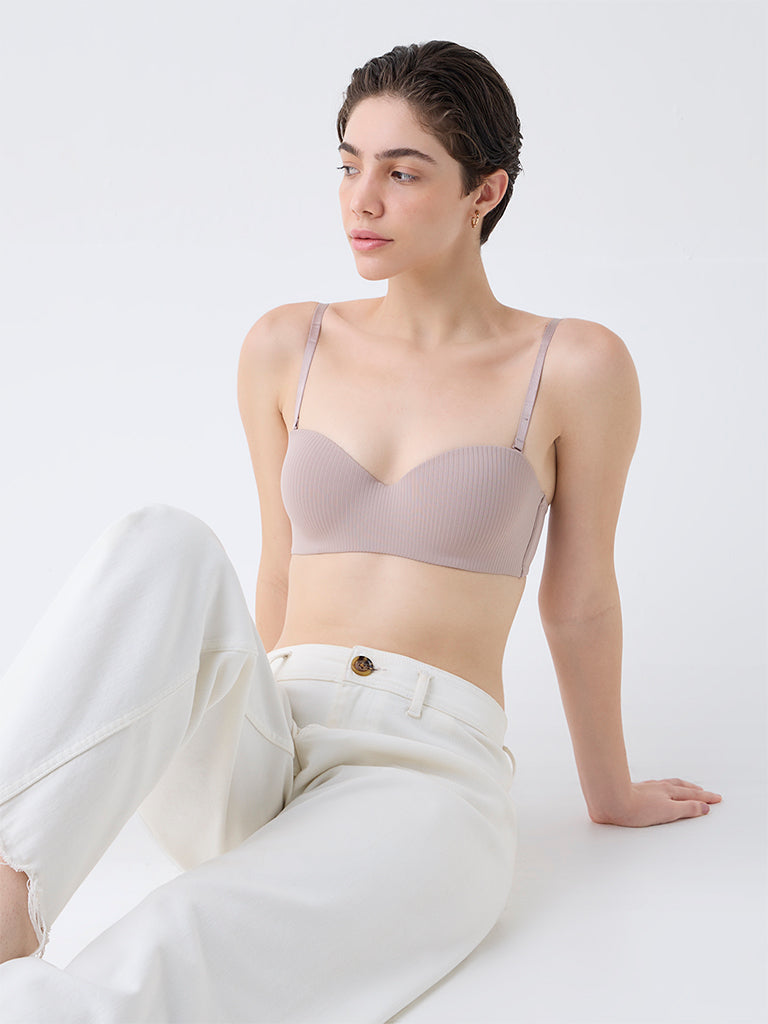 Wunderlove Light Taupe Self-Striped Underwired Strapless Bra