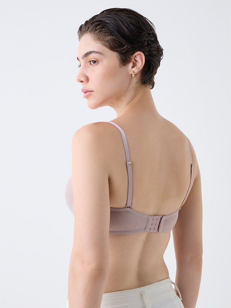 Wunderlove Light Beige Self-Striped Underwired Strapless Bra