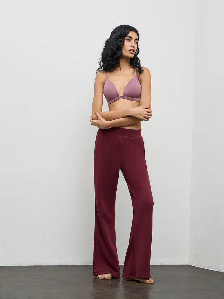 Superstar Mauve Solid Padded Front-Open Cotton-Blend Bra