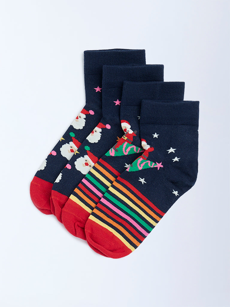 Superstar Navy Santa-Themed Cotton-Blend Socks - Pack of 2