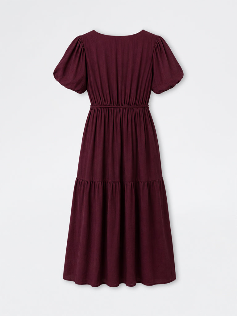 LOV Wine Solid A-Line Dress with Belt