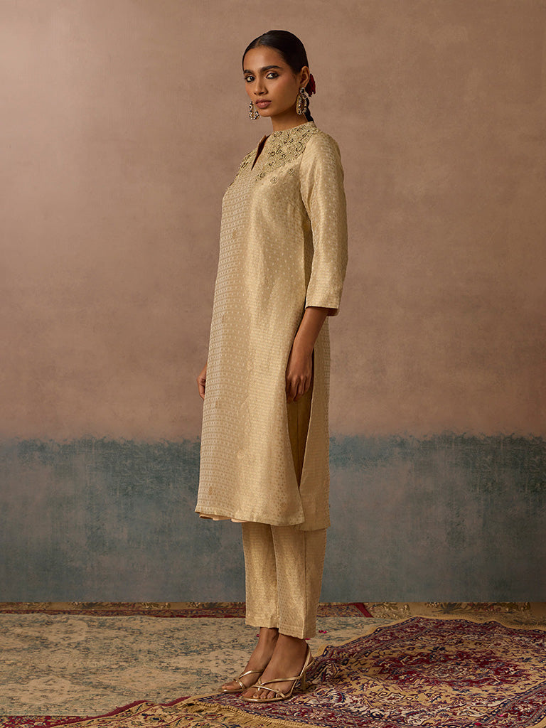 Embroidered Gold Kurta Set