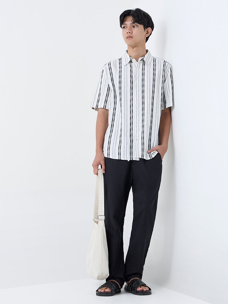 ETA White Striped Relaxed-Fit Cotton Shirt