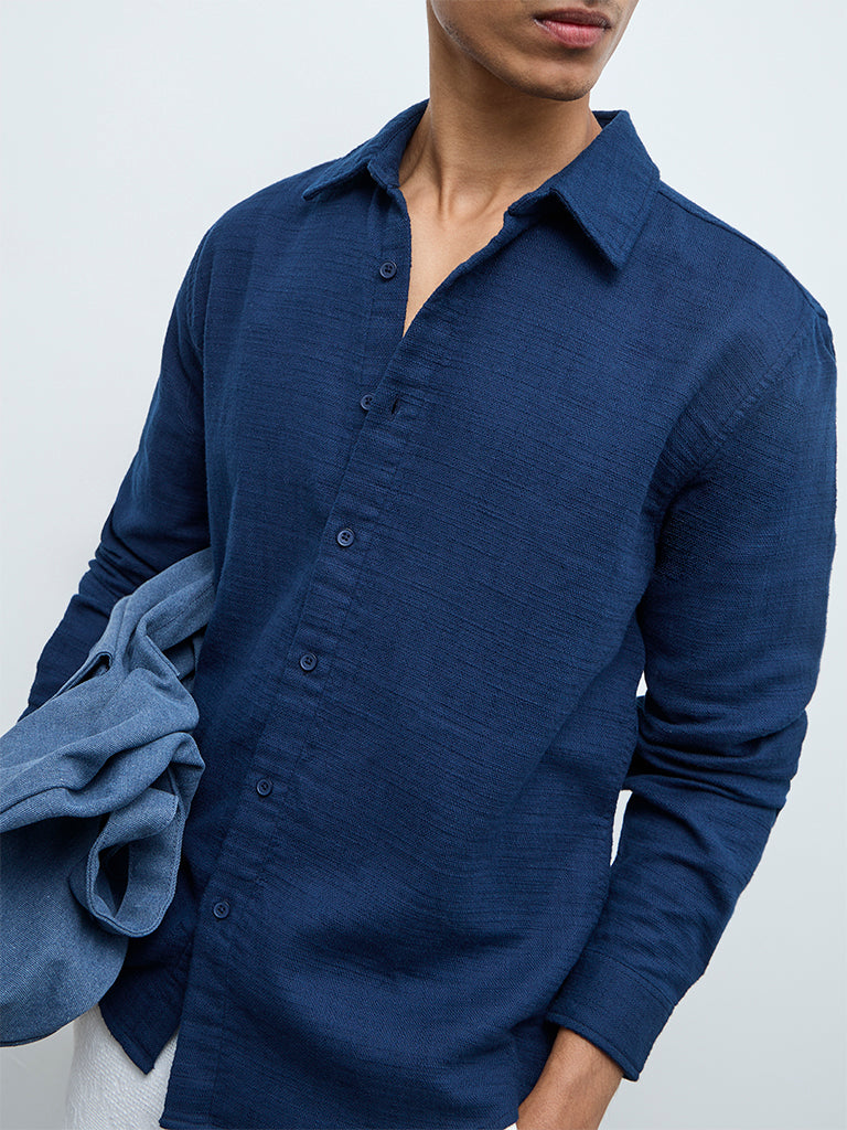 ETA Indigo Solid Relaxed-Fit Cotton Shirt