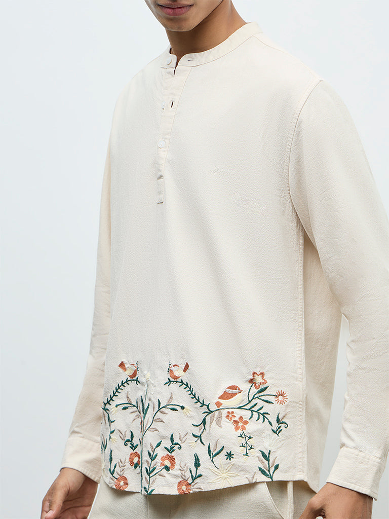 ETA Off-White Embroidered Relaxed-Fit Cotton Shirt