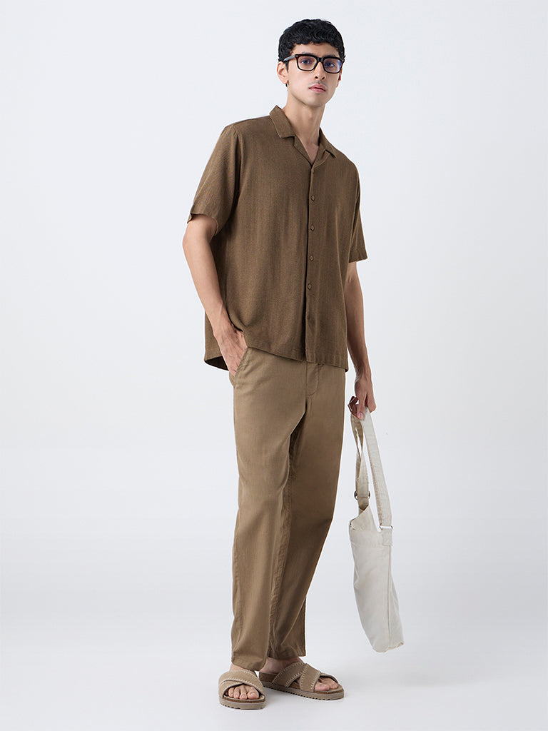 ETA Brown Textured Relaxed-Fit Cotton-Blend Shirt