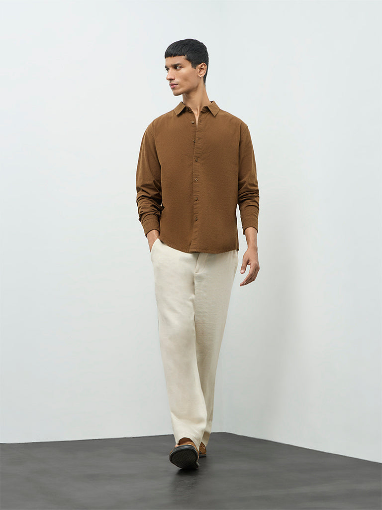ETA Brown Textured Relaxed-Fit Cotton Shirt