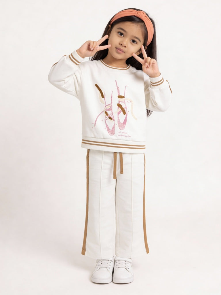 HOP Kids Girls Off-White Cotton-Blend Co-ord Set