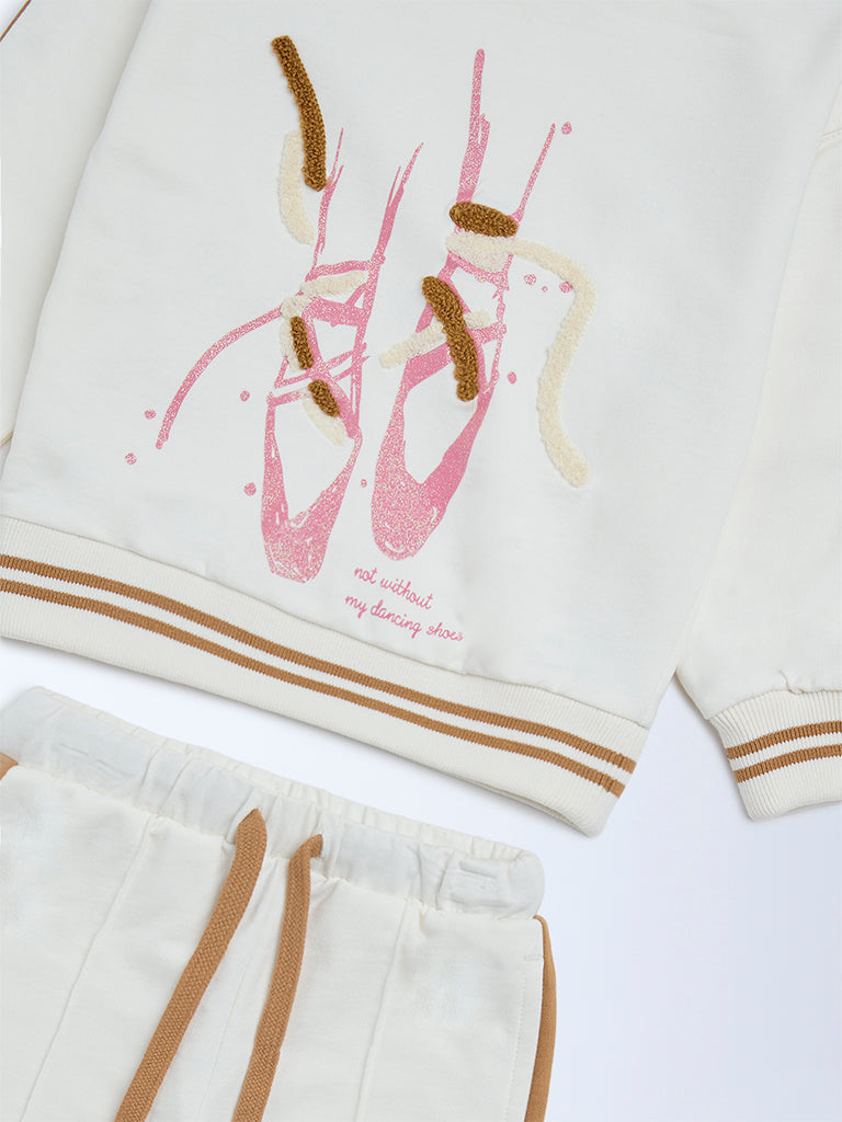HOP Kids Girls Off-White Cotton-Blend Co-ord Set