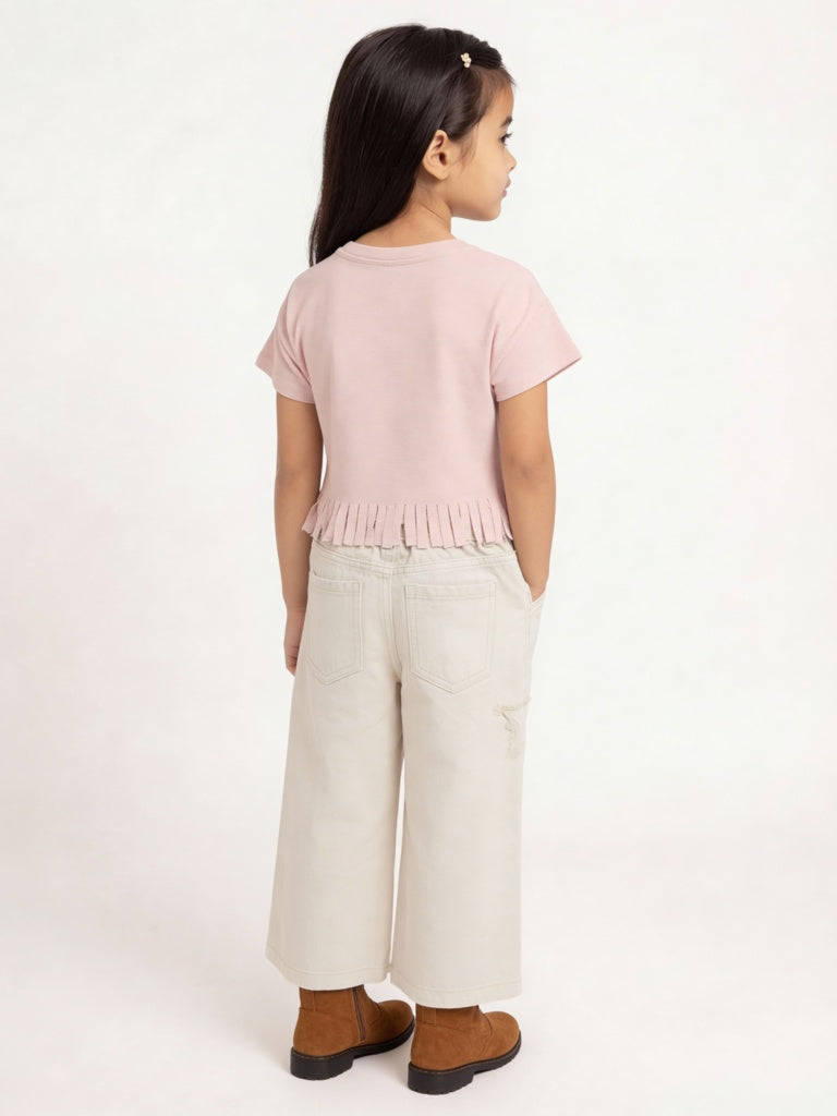 HOP Kids Girls Pink Embellished Cotton Top