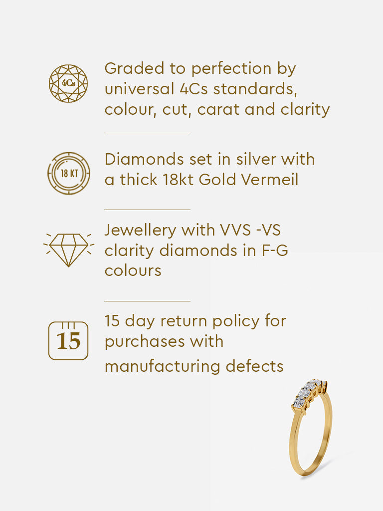 Emerald Cut Half Eternity Gold Plated Lab Diamond Ring